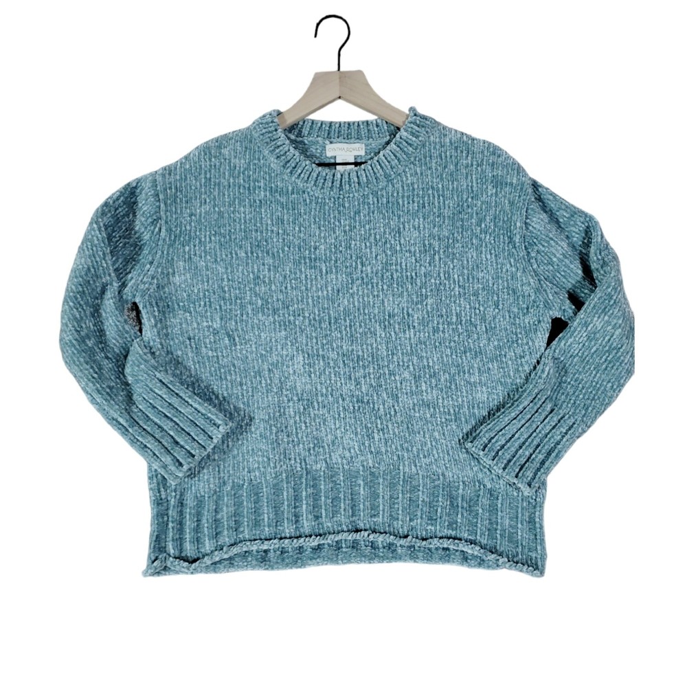 Cynthia Rowley Blue Chenille Knit Crewneck Pullover Sweater Size Medium